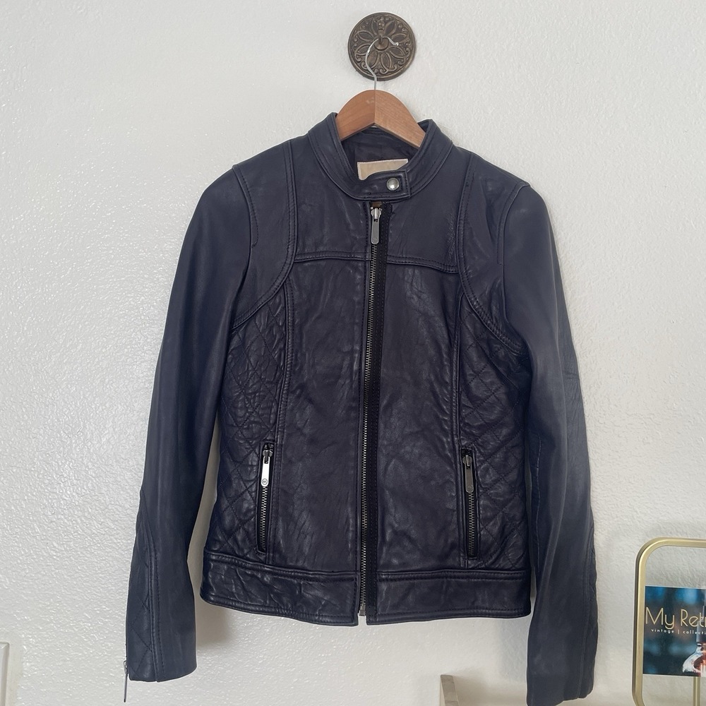 Vintage Michael‎ Kors Dark Purple Leather Moto Jacket